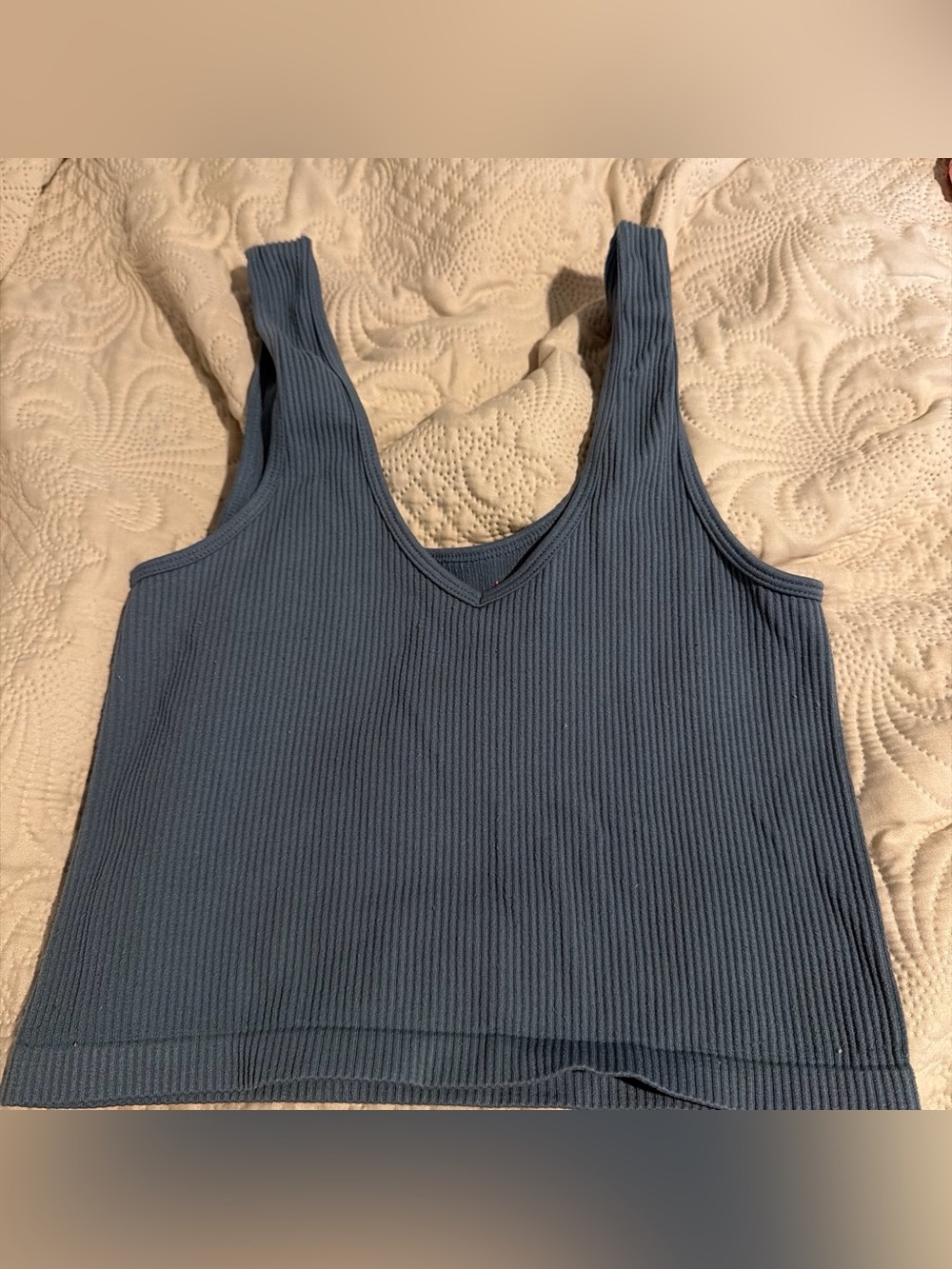 Ribbed V-Neck Tank Top - Blue